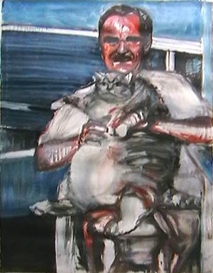 Homme au gros chat-huile sur toile-MS-05-©
